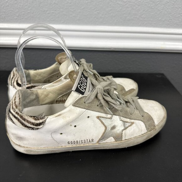 Golden Goose Superstar White Silver Pony Ziger Sneakers Leather Size 38 Womens - Picture 4 of 10